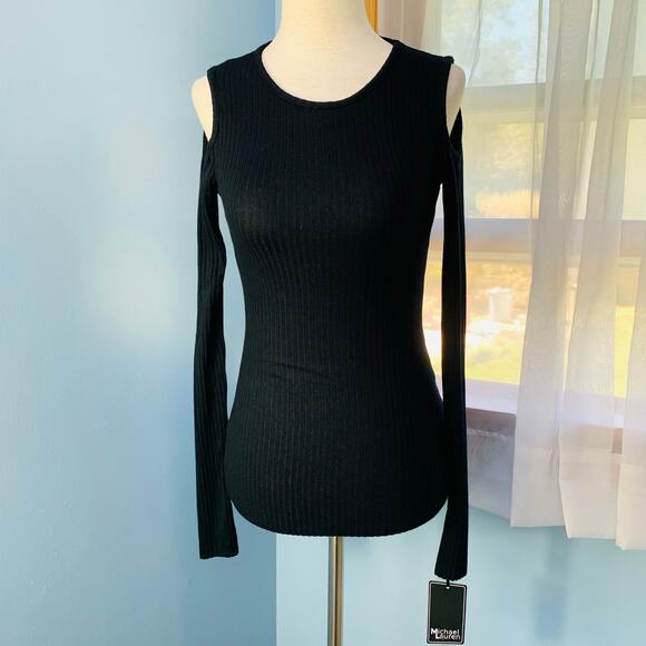 NWT Michael Lauren x REVOLVE Ribbed Cold Shoulder Top in Black Size XS - Picture 7 of 7